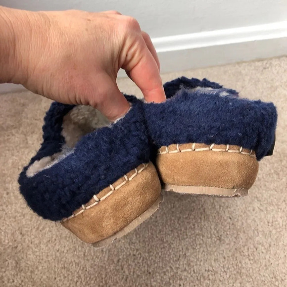L.L. Bean Navy Blue Pile Fleece Round Toe Cozy Slipper Slides Size 6 - Picture 9 of 13